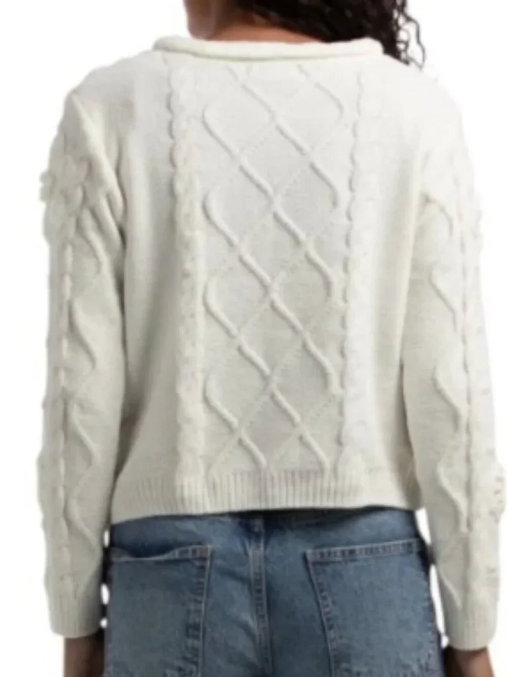 Women's Cream Floral Cable Knit Cardigan Sweater